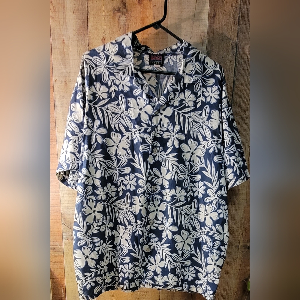KRAZY KLOTHES Hawaiian Shirt Mens Extra Extra Large Bright Floral Blue White USA - Picture 1 of 4